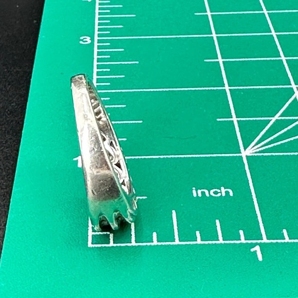 Diamond Ring Double Cluster Sterling Silver Statement "Mom" Carved Open Heart 7 - Picture 9 of 12